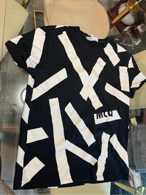MCQ Alexander McQueen Black Tee with White Graphic Stripes